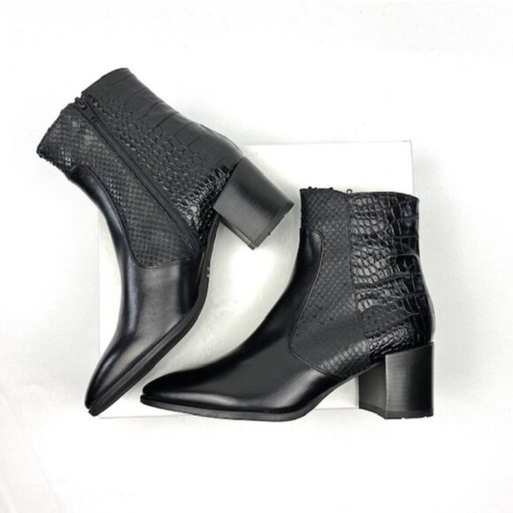 New Andre Assous Miranda Black Snake Leather Bootie 8 - Picture 9 of 11